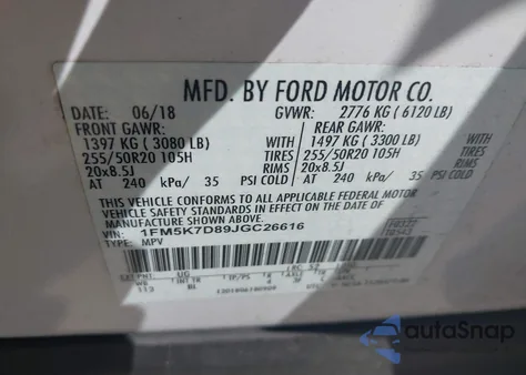 2018 Ford Explorer Xlt z USA, uszkodzony, nr VIN 1FM5K7D89JGC26616
